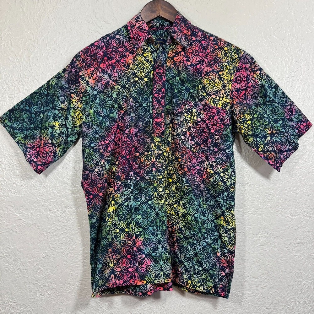 Pete Huntington Hawaiian Camp Shirt‎ S Neon Rainbow Handcrafted Tropical Resort